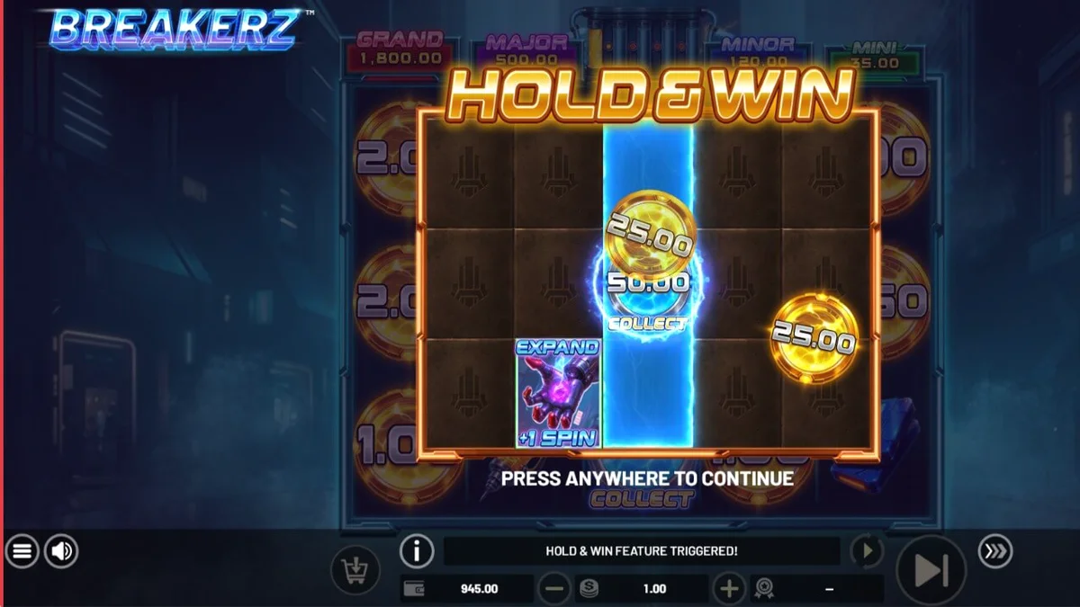 Tampilan visual futuristik dan neon dari slot Breakerz